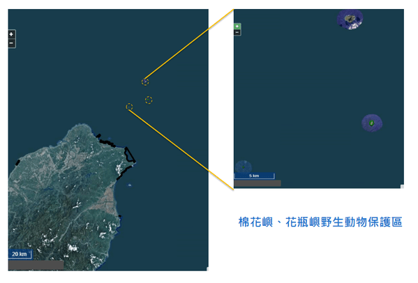 棉花嶼、花瓶嶼野生動物保護區|位置示意圖