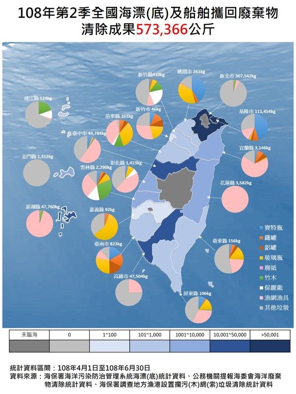 108年第2季海漂(底)及船舶攜回廢棄物清除成果地圖