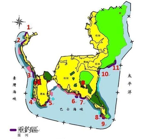 圖1：墾丁國家公園開放釣點區域分佈圖(11處) (110年2月26日公告)