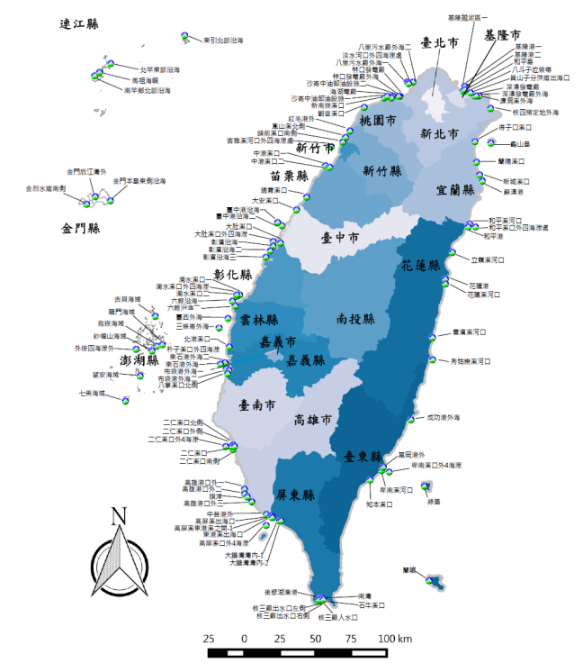 海域水質各測站位置圖