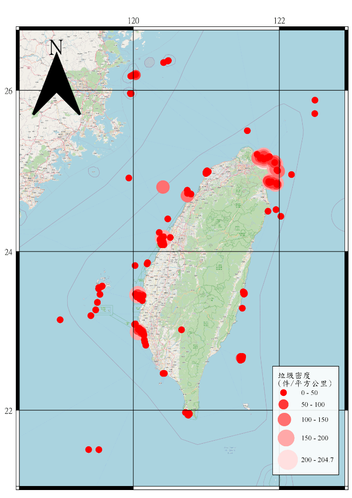 111年海漂垃圾調查空間分布圖