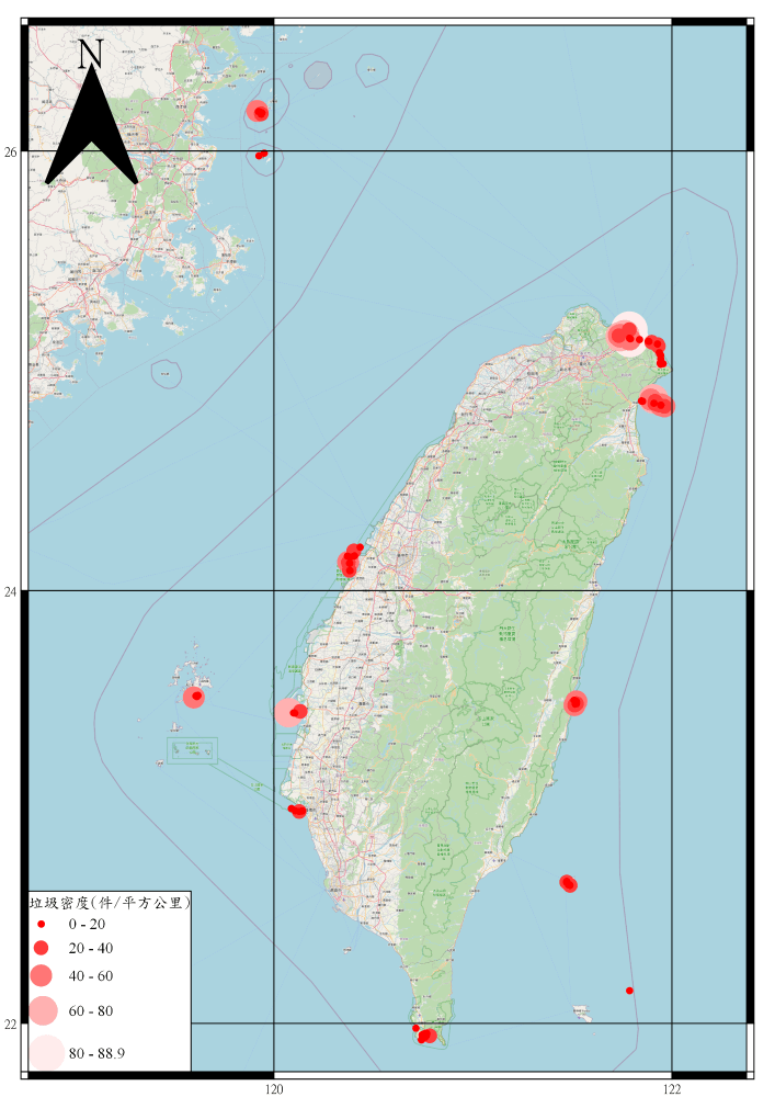 111年海漂垃圾調查空間分布圖